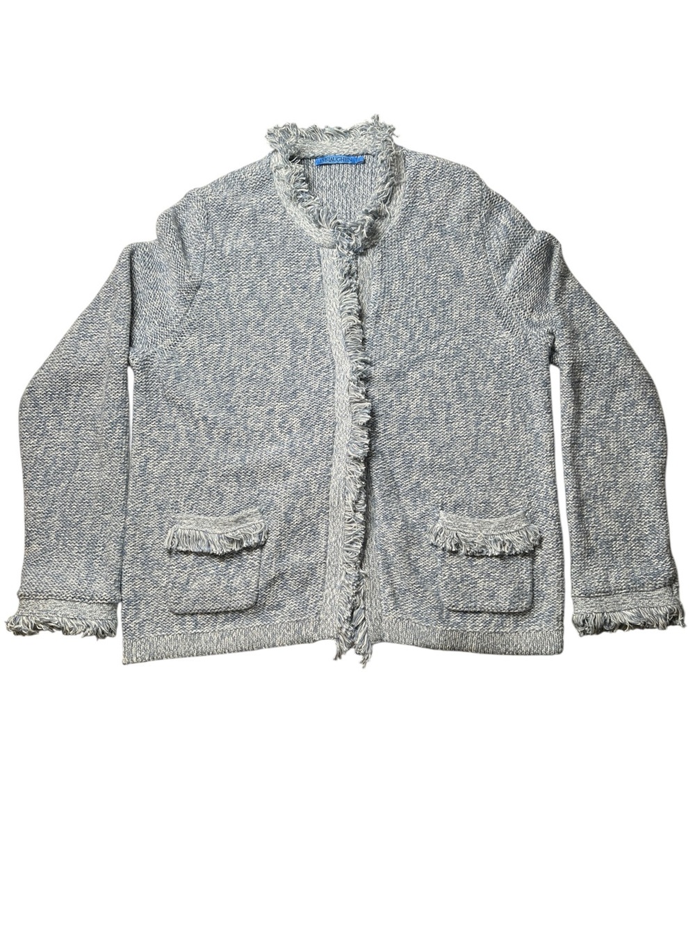 J.McLaughlin "Simone" Blue/White Cotton Tweed Cardigan Size Large